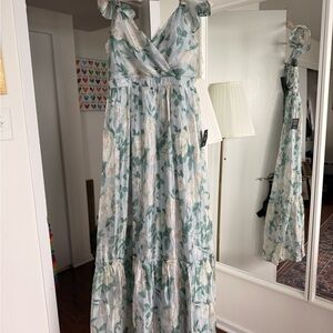 Soiree Perfection Light Blue Floral Ruffled Tiered Maxi Dress